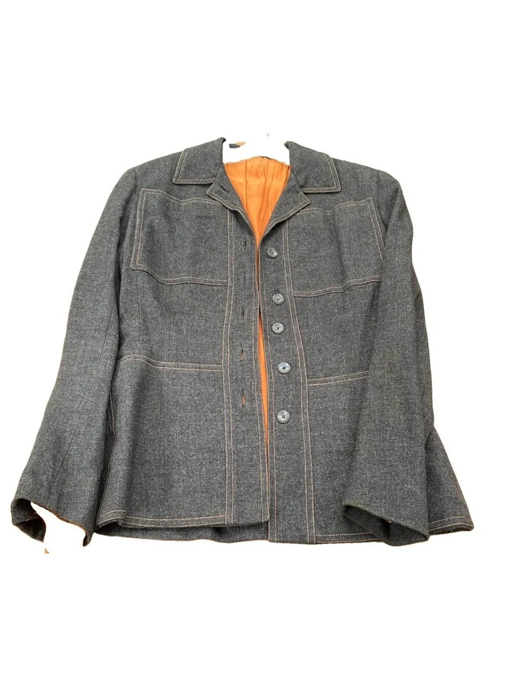 Vintage 1950s National Denim Coat Charcoal Gray Demin Suit Jacket Lined W/Liner